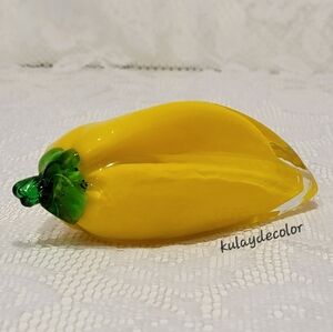 Hand Blown Art Glass Starfruit Figurine Murano Style Yellow Glass Fruit Decor
